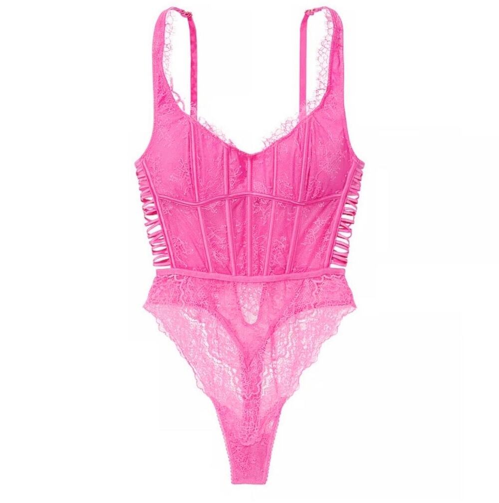 Victoria’s Secret Hot Pink Lace Corset Doll Core Coquette Bodysuit – Size M